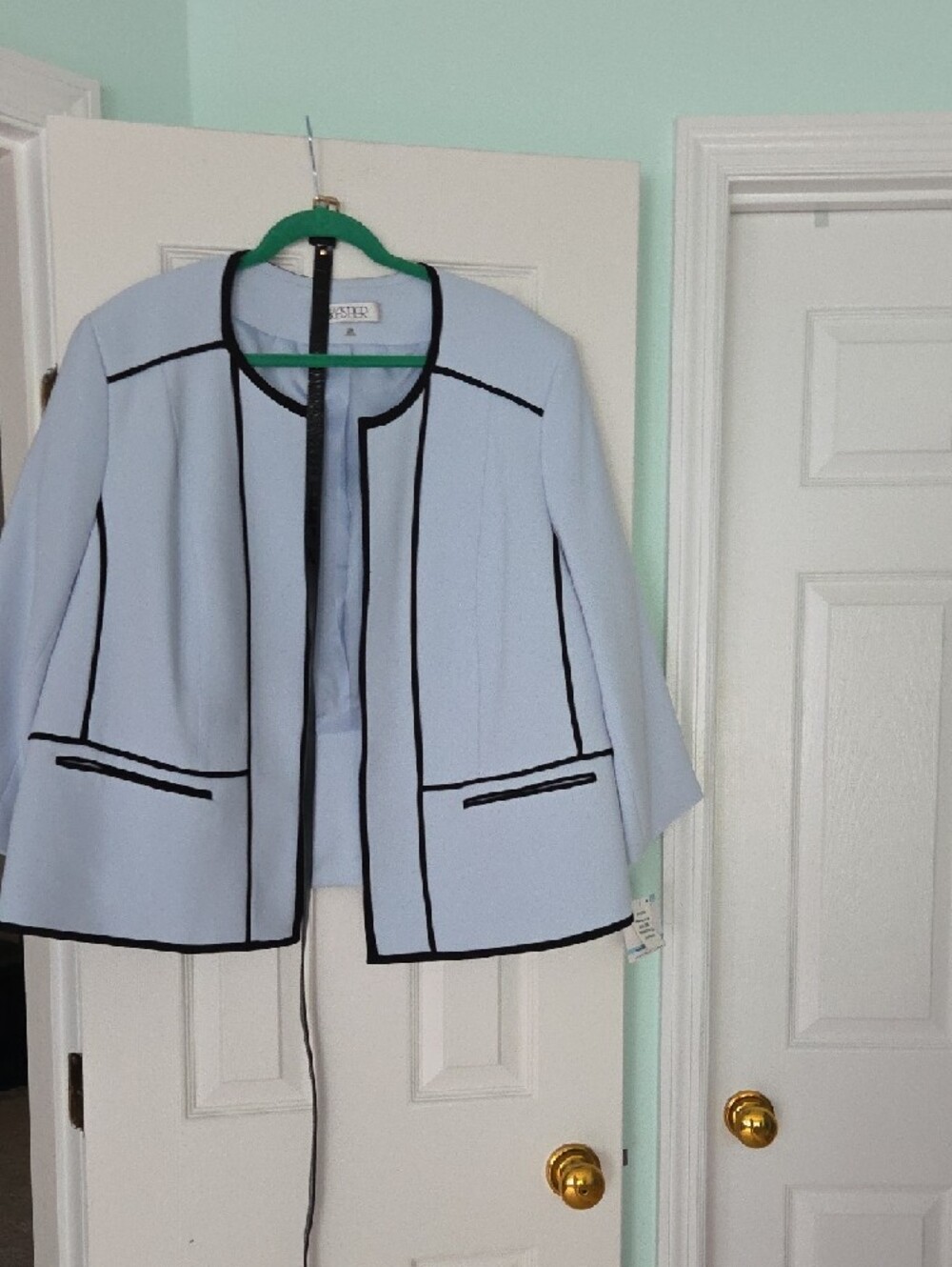 Kasper Light Blue Sleeveless Shift Dress with Black Trim - Picture 5 of 9